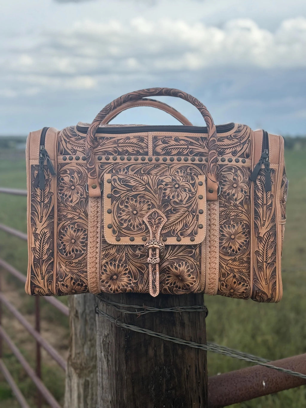 Tooled Leather Duffel Bag