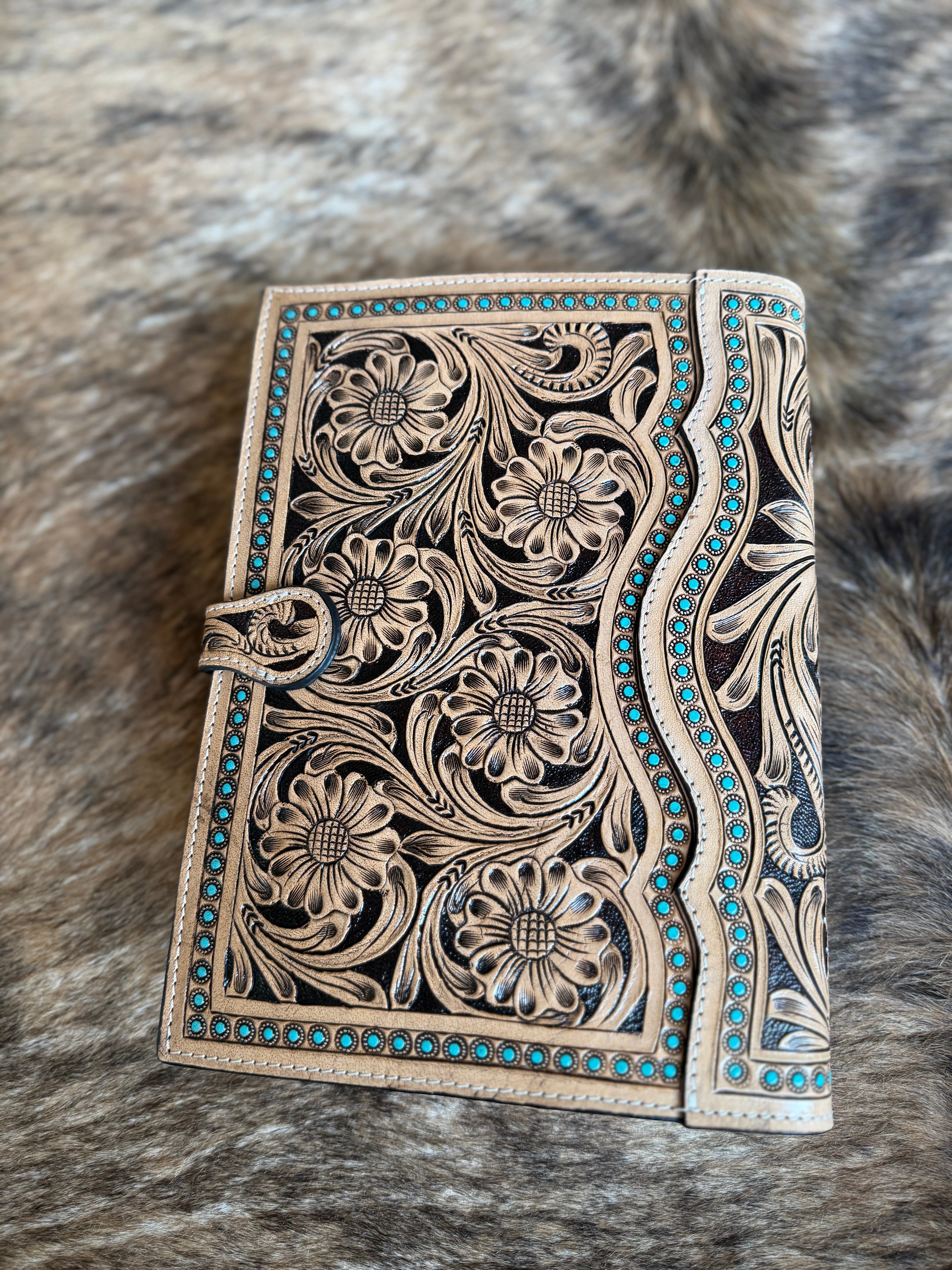Tooled leather bible cover