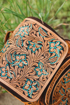 Turquoise flower leather backpack
