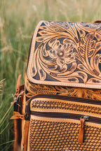 Basket weave leather backpack