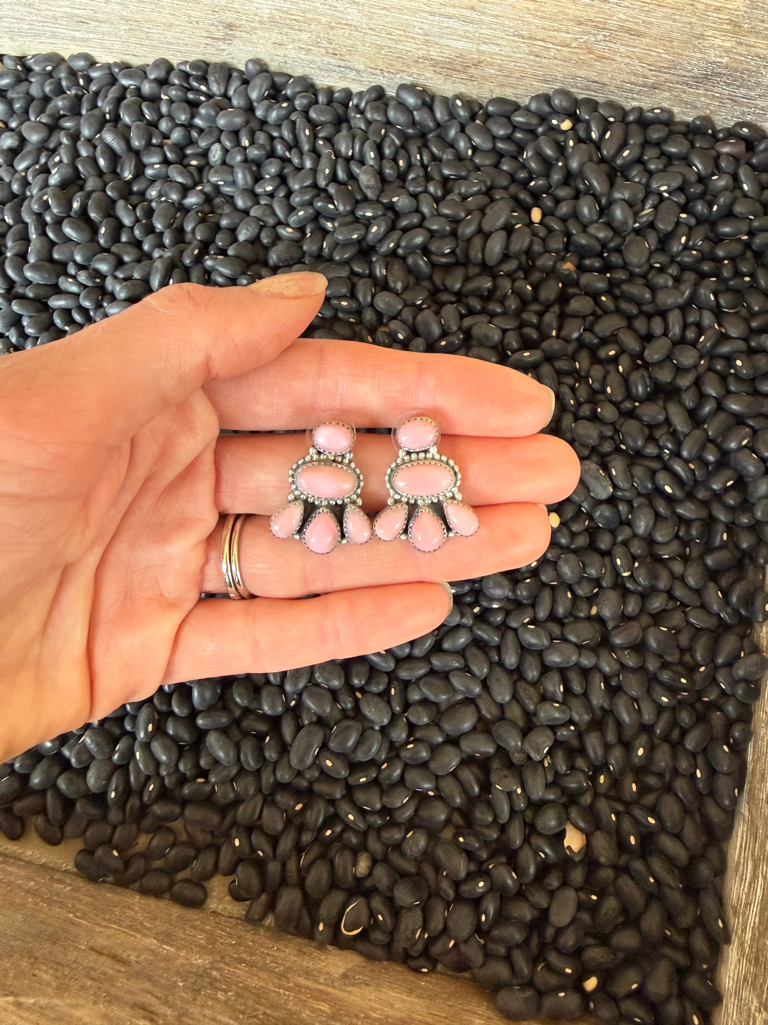 Pink Conch Cluster Stud Earrings