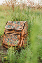 Turquoise flower leather backpack