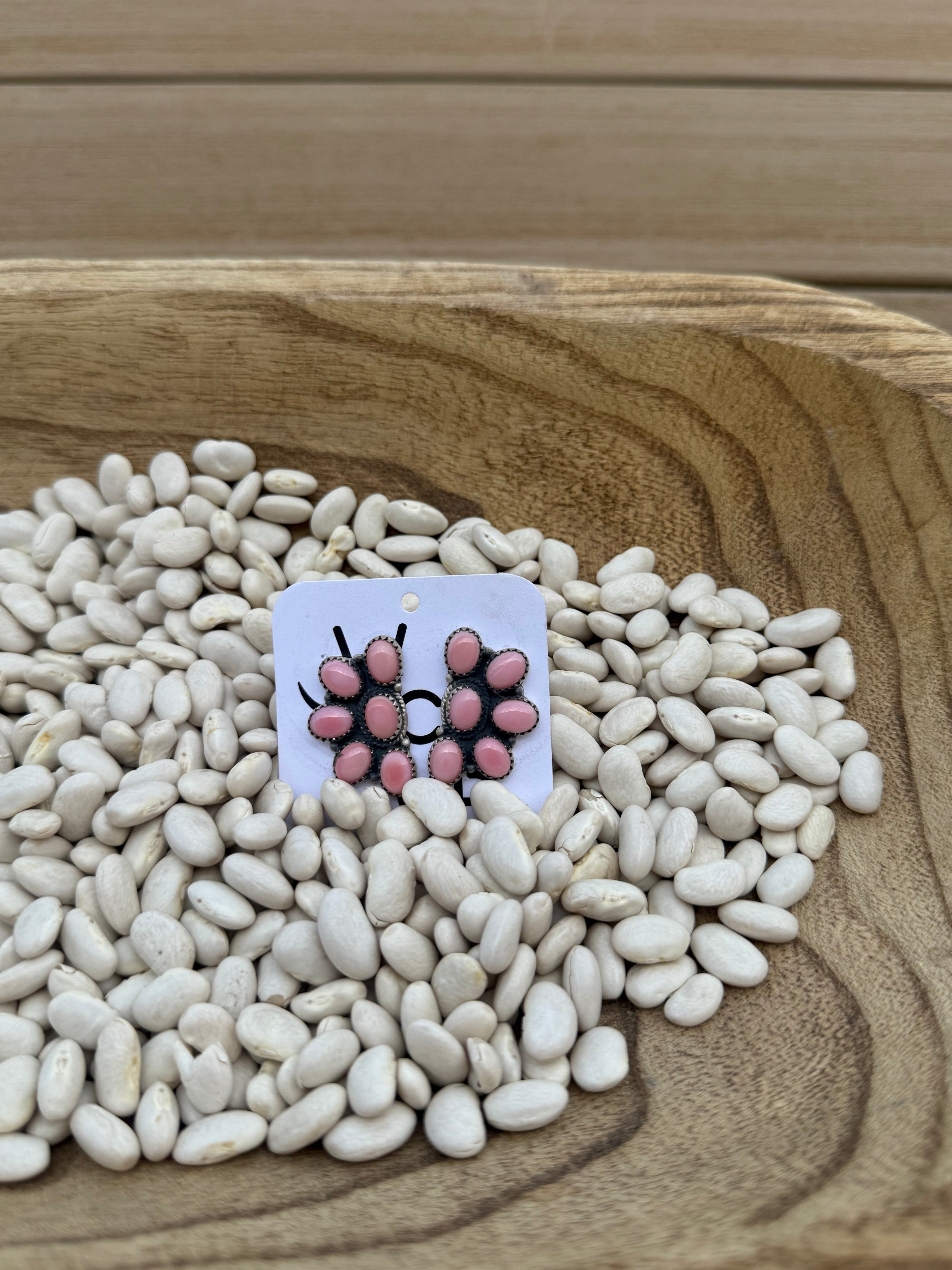 Pink Conch Half Cluster Stud Earrings