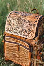Basket weave leather backpack