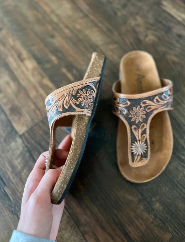 Concho Tooled Leather Sandals