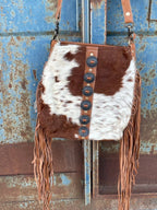 Concho Cowhide Fringe Crossbody