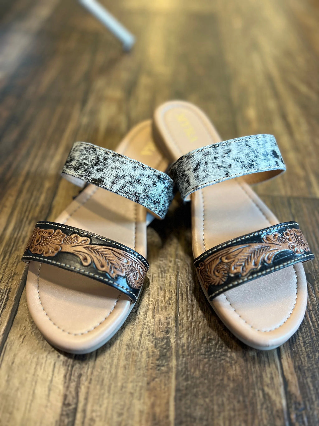 Mesa Tooled Cowhide Strap Sandals