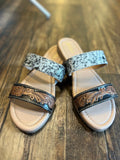 Mesa Tooled Cowhide Strap Sandals