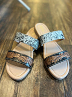 Mesa Tooled Cowhide Strap Sandals