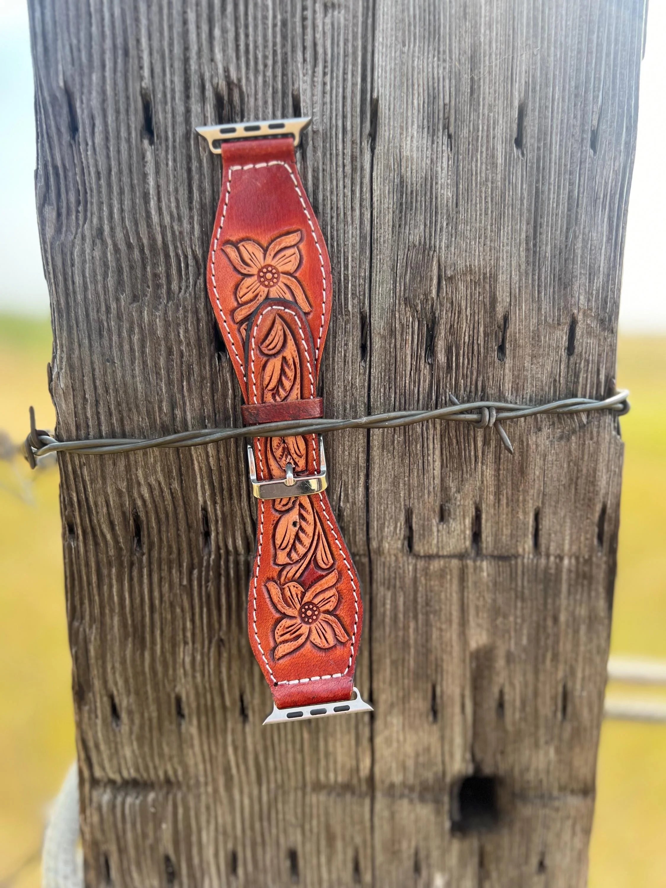 Floral leather watch band
