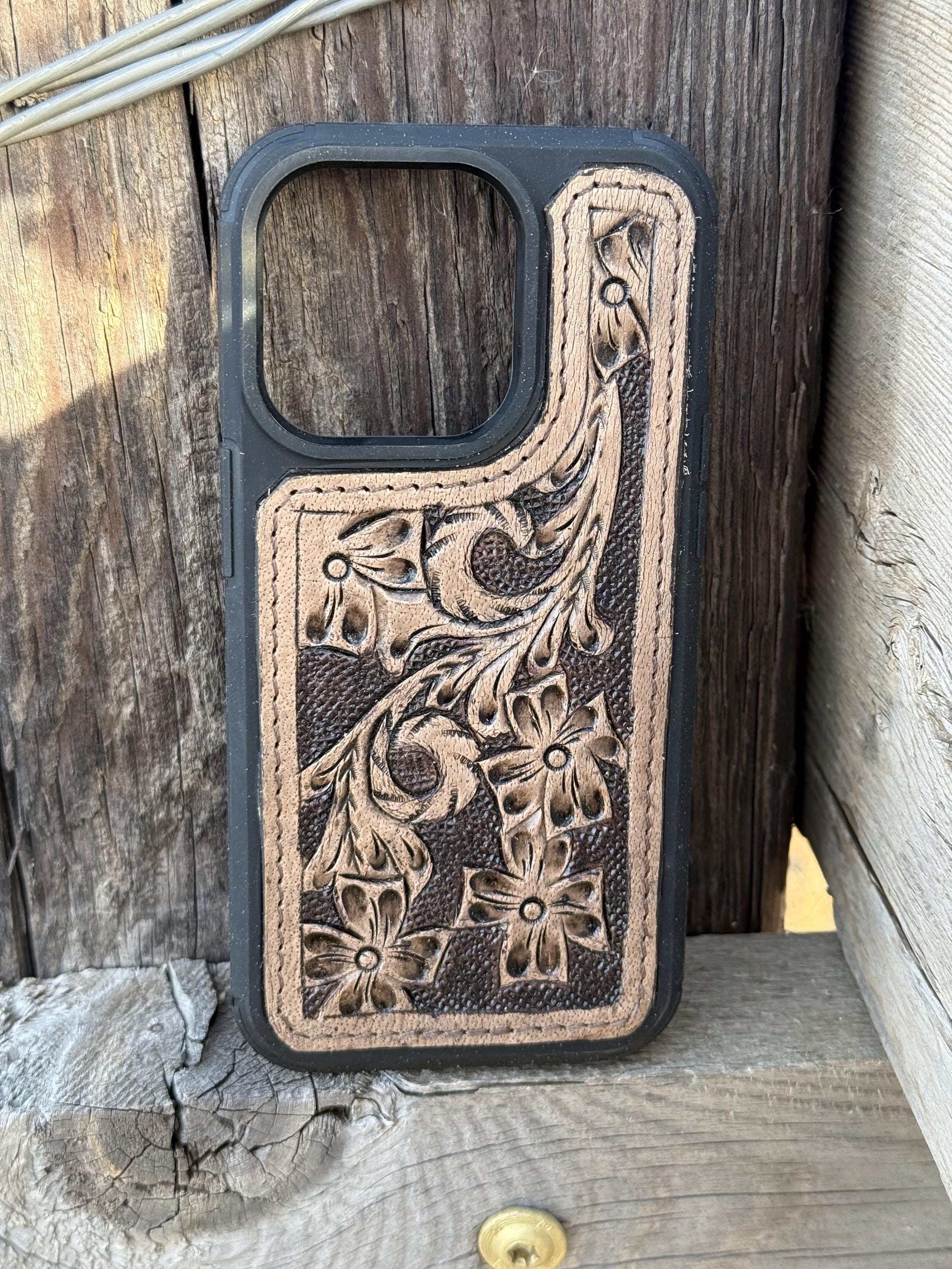 Floral tooled leather iPhone case