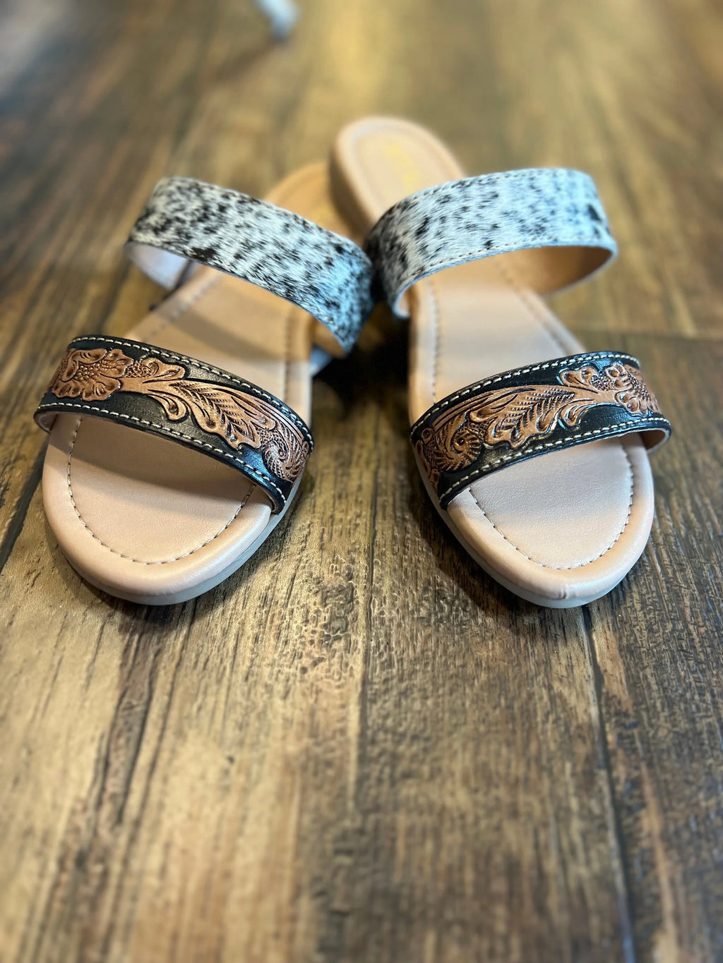 Mesa Tooled Cowhide Strap Sandals