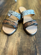 Mesa Tooled Cowhide Strap Sandals
