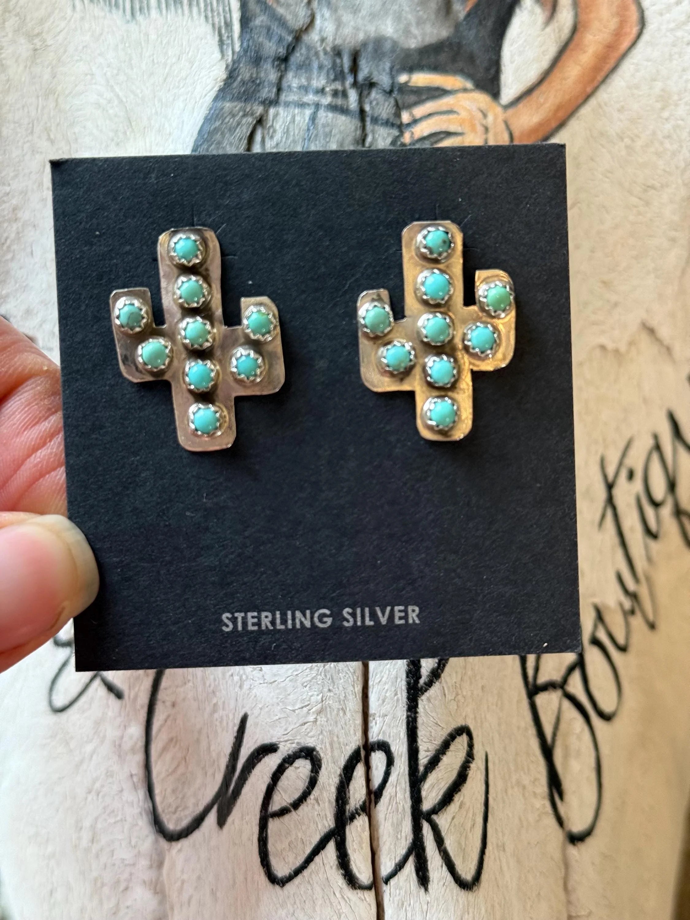 Turquoise studded cactus earrings