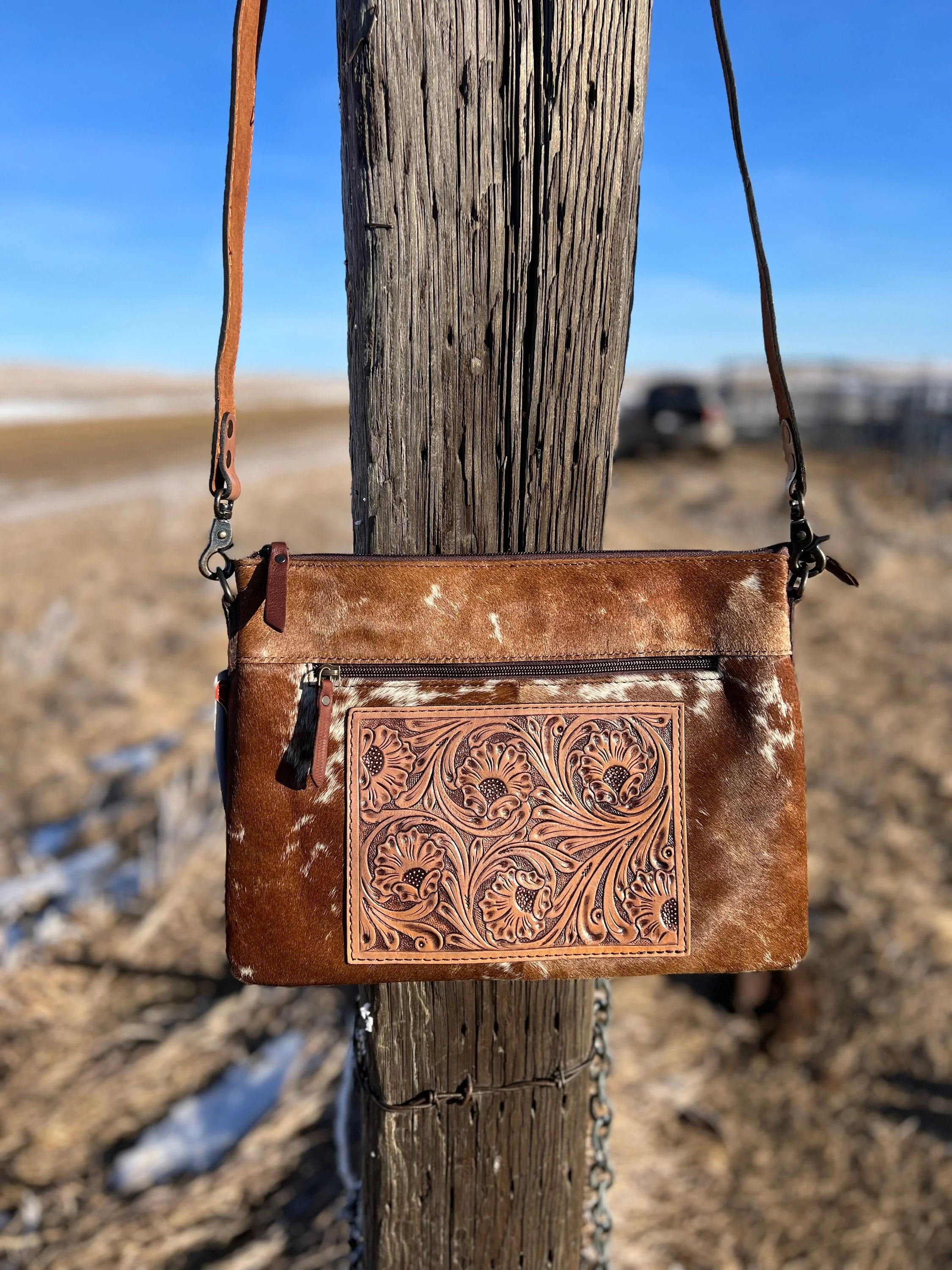 Tooled Cowhide Crossbody