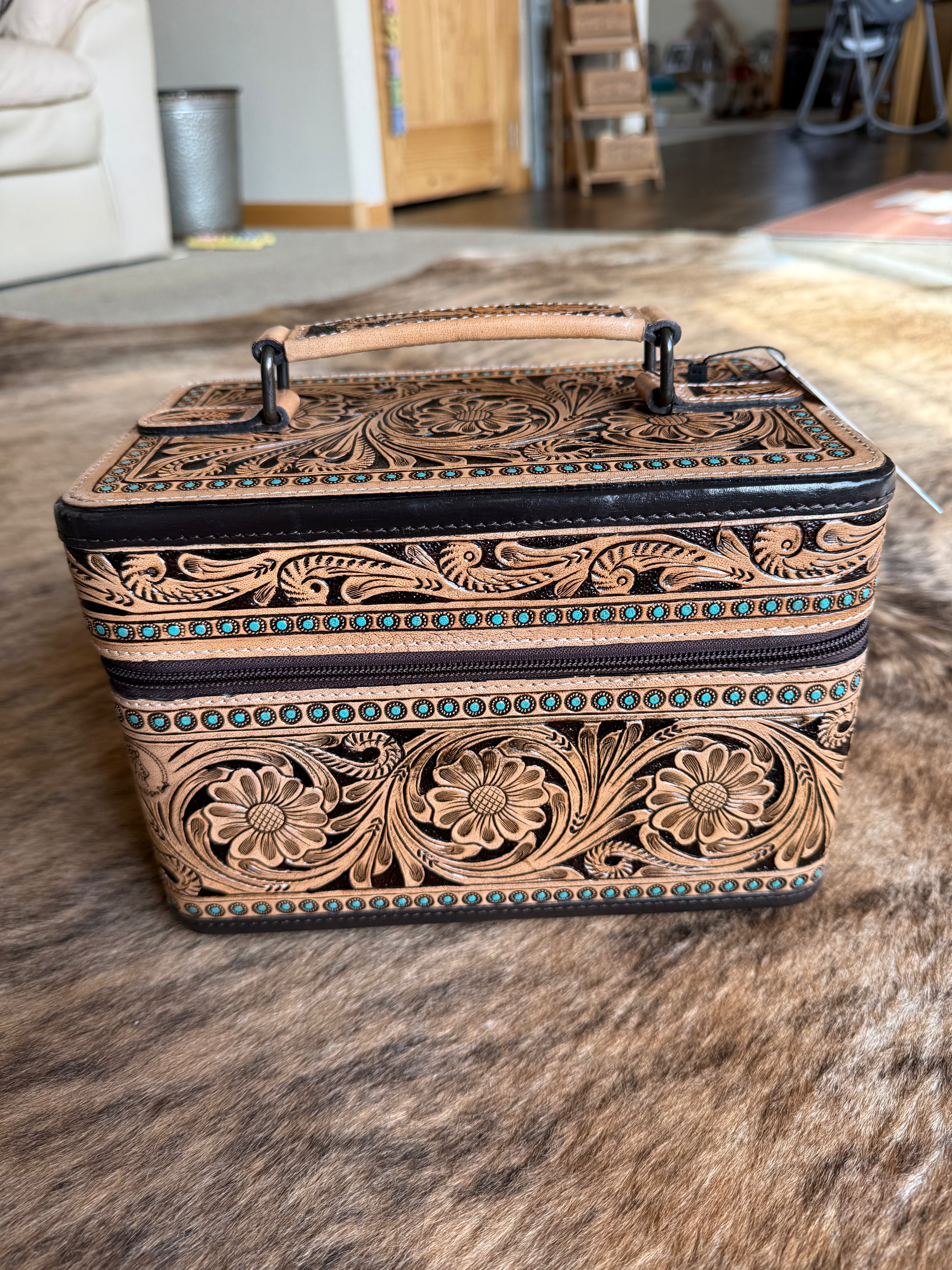 Tooled leather jewelry box