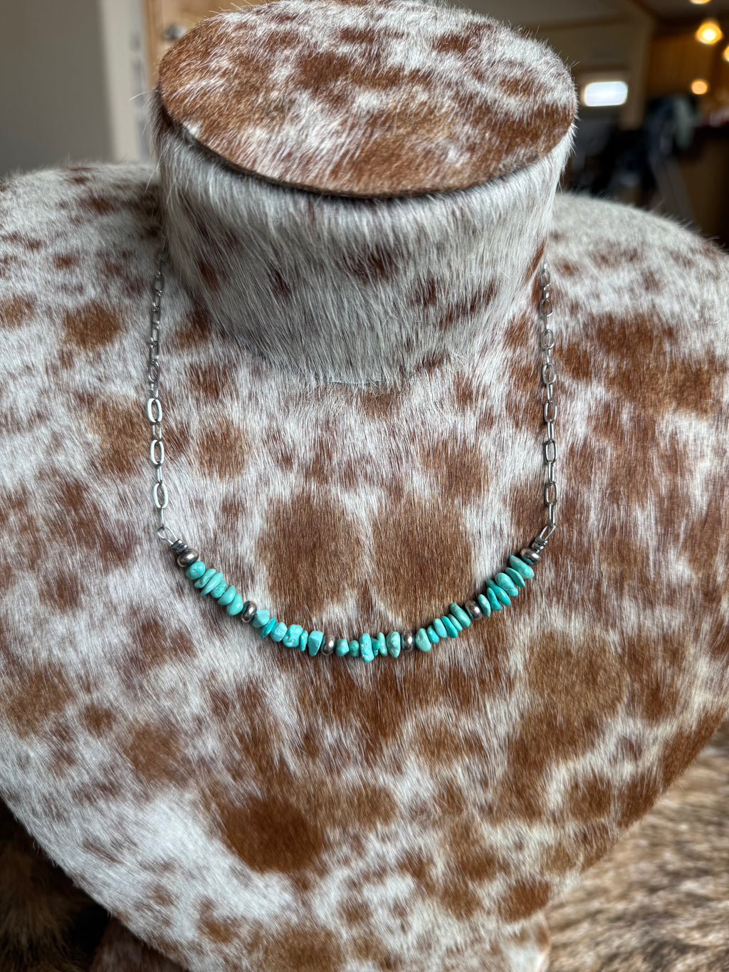 Turquoise Chip Paperclip Necklace