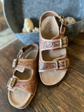 Tooled Leather Sandals with Back Strap