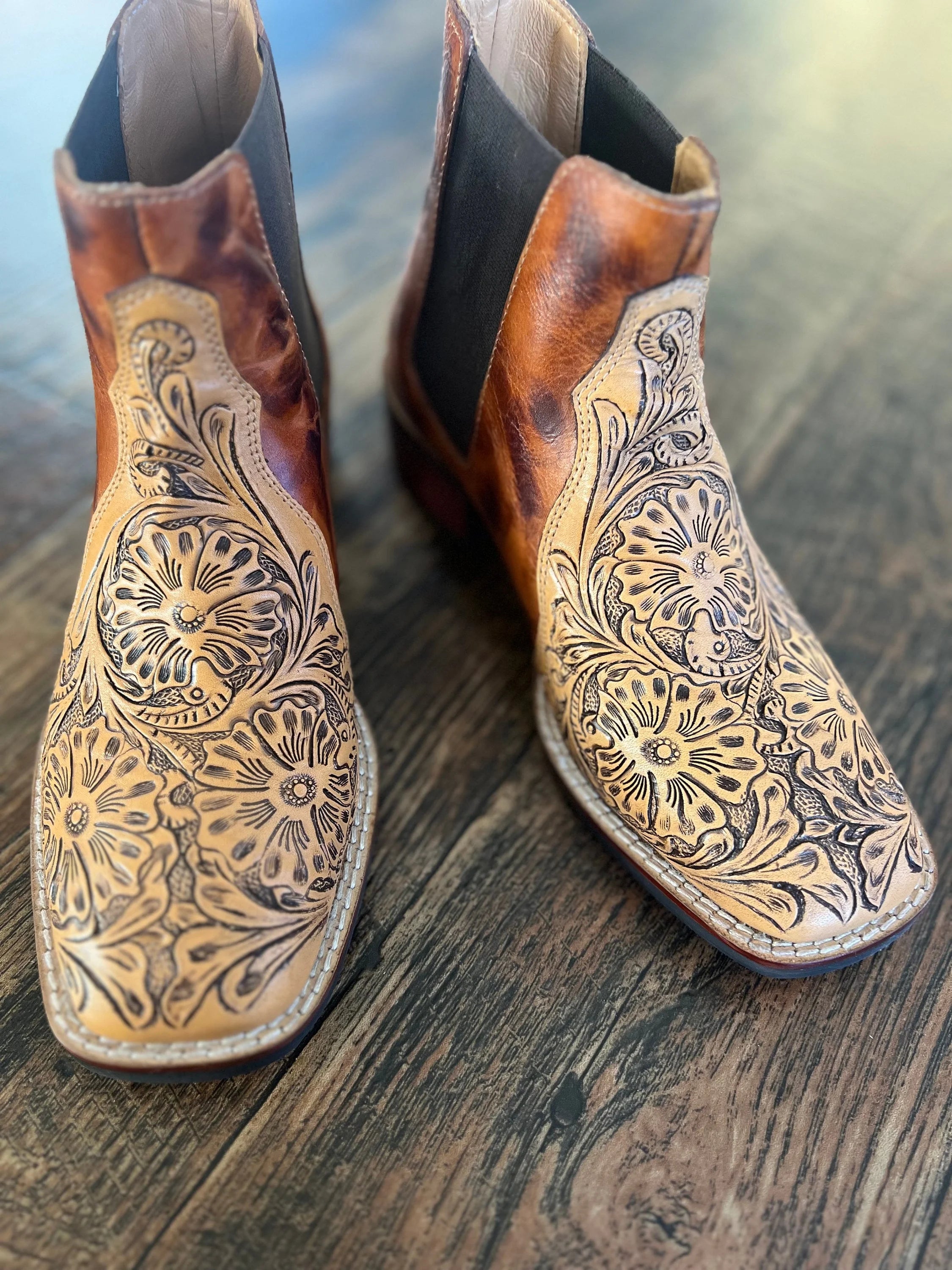 Tooled square toe boots
