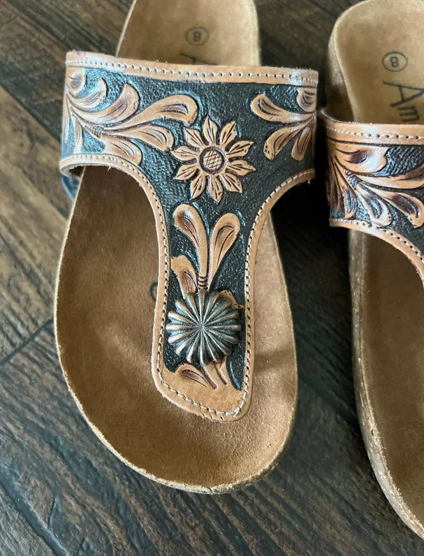 Concho Tooled Leather Sandals