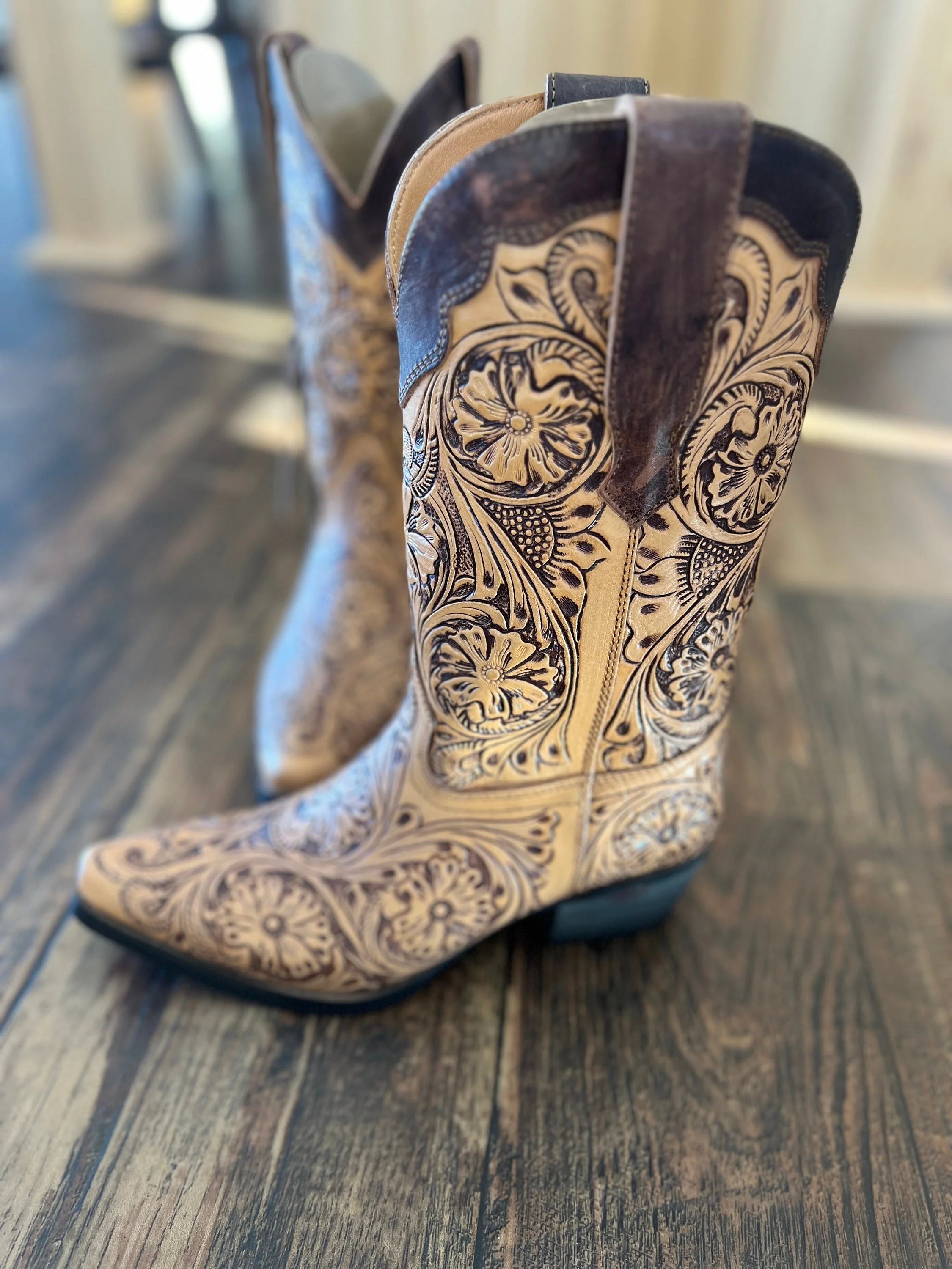 Tooled Floral Cowboy Boots