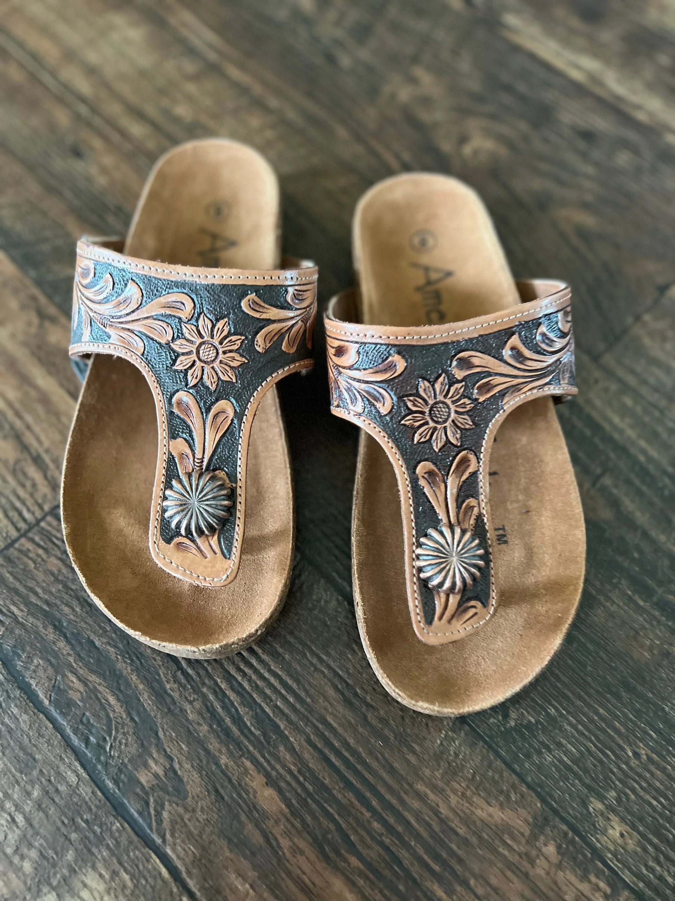 Concho Tooled Leather Sandals