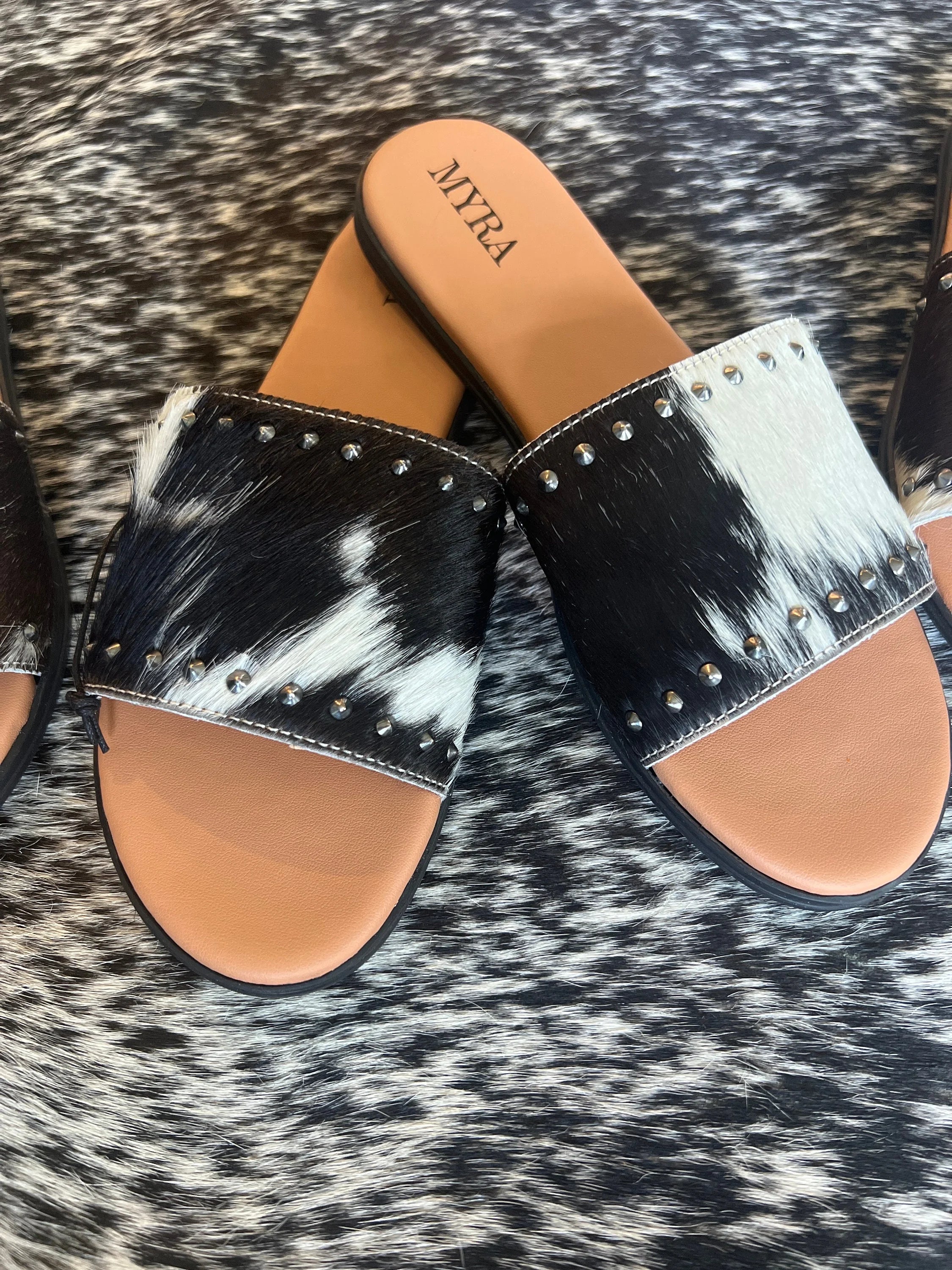 Studded Cowhide Slides