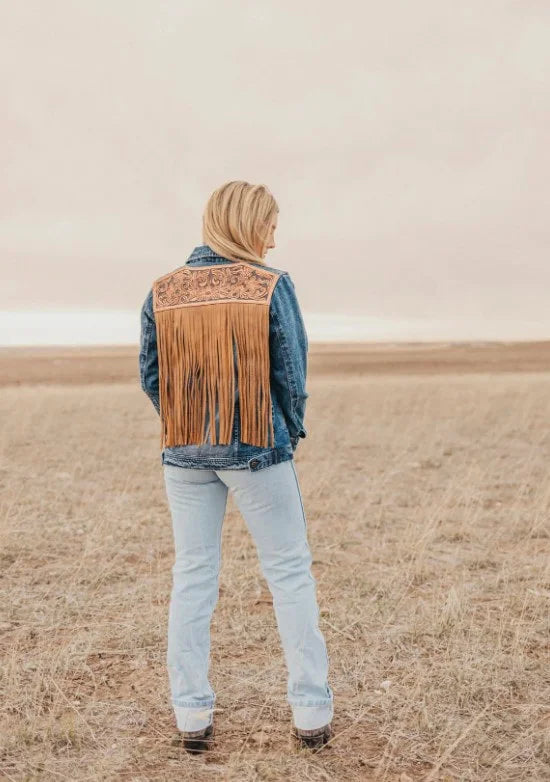 Tooled Leather Denim Jacket