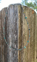Natural turquoise & silver seed bead choker