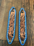 Blue Leather Tooled Cuff