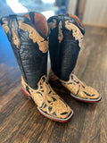 Tooled leather square toe cowboy boots