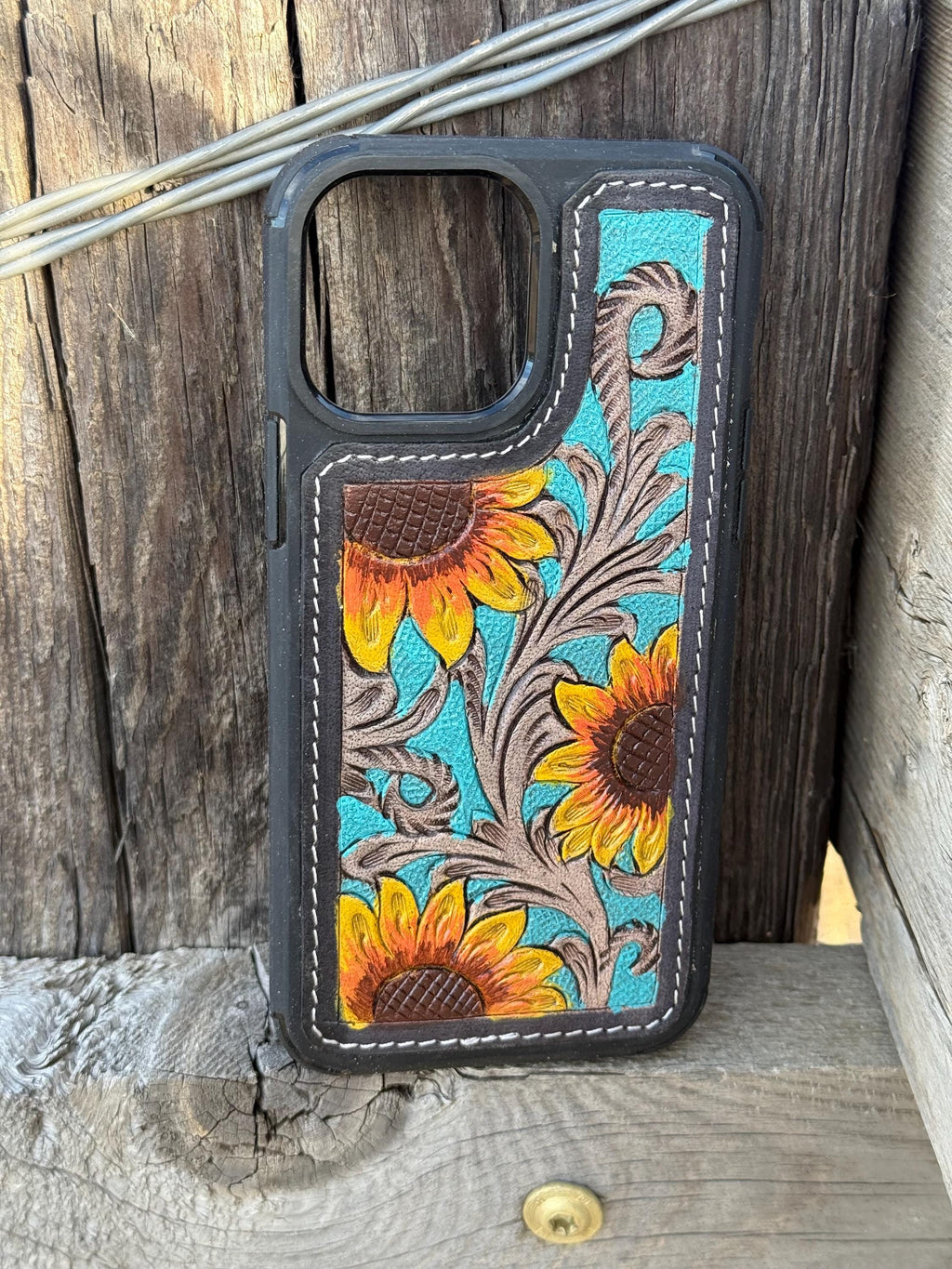 Leather Sunflower Phone Case