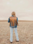 Tooled Leather Denim Jacket