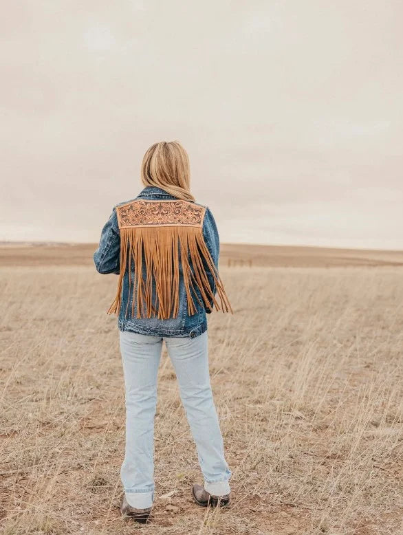 Tooled Leather Denim Jacket
