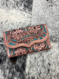 Tooled Brown and Turqoise Wallet