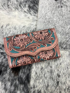 Tooled Brown and Turqoise Wallet