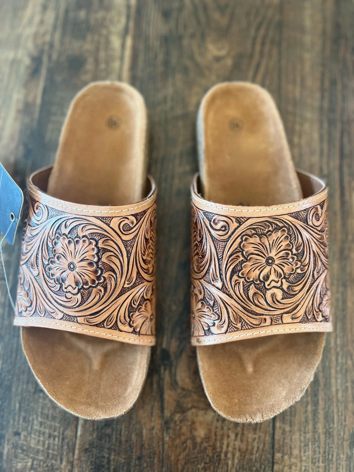 Tooled leather slides