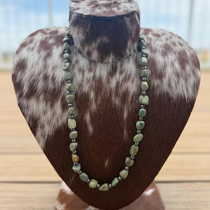 Beaded turquoise necklace with sterling silver