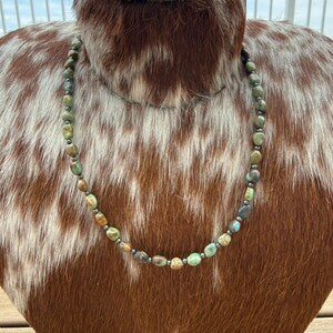 Beaded flat natural turquoise with sterling silver pearls