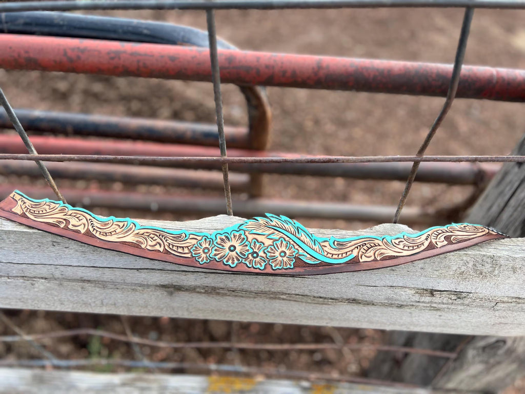 Turquoise tooled leather hatband