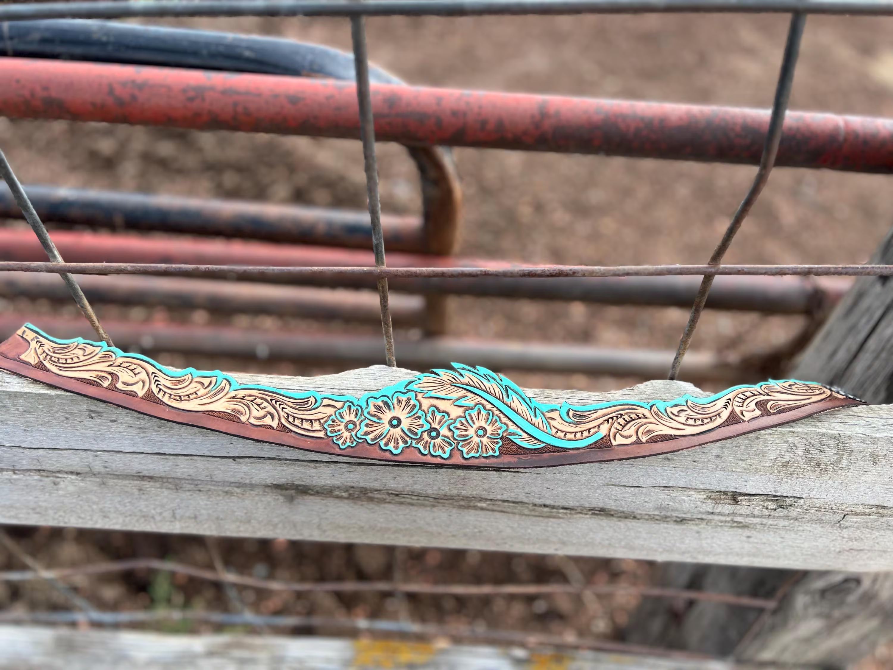 Turquoise tooled leather hatband