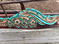 Turquoise tooled leather hatband