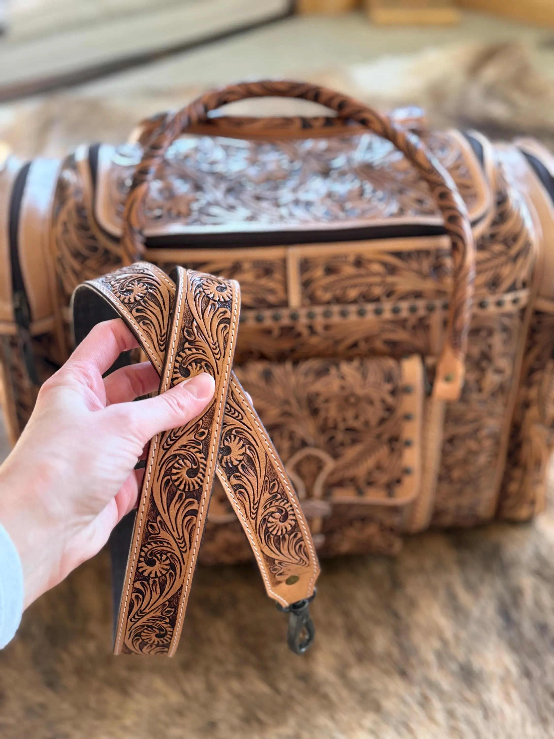 Tooled Leather Duffel Bag