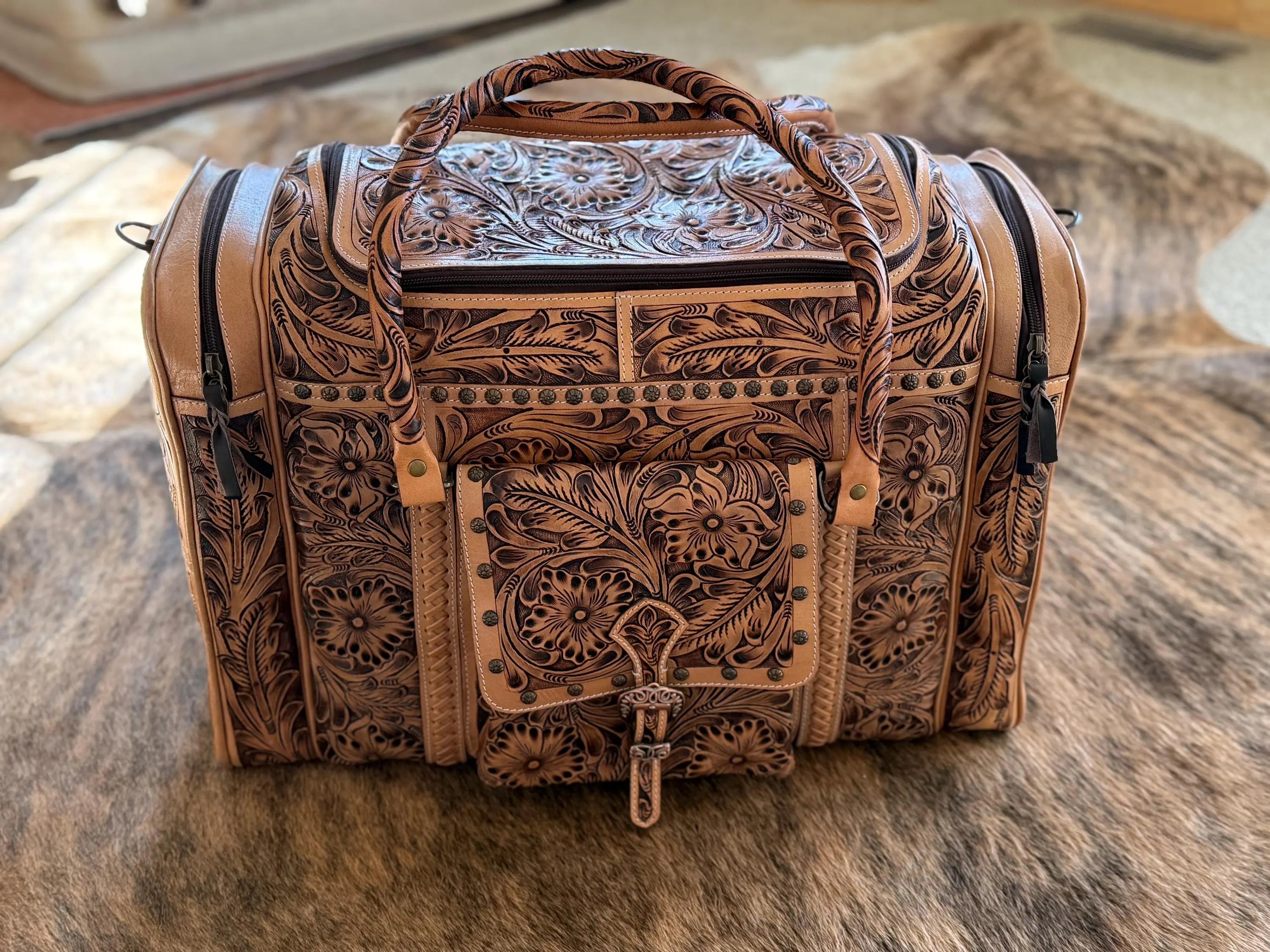 Tooled Leather Duffel Bag