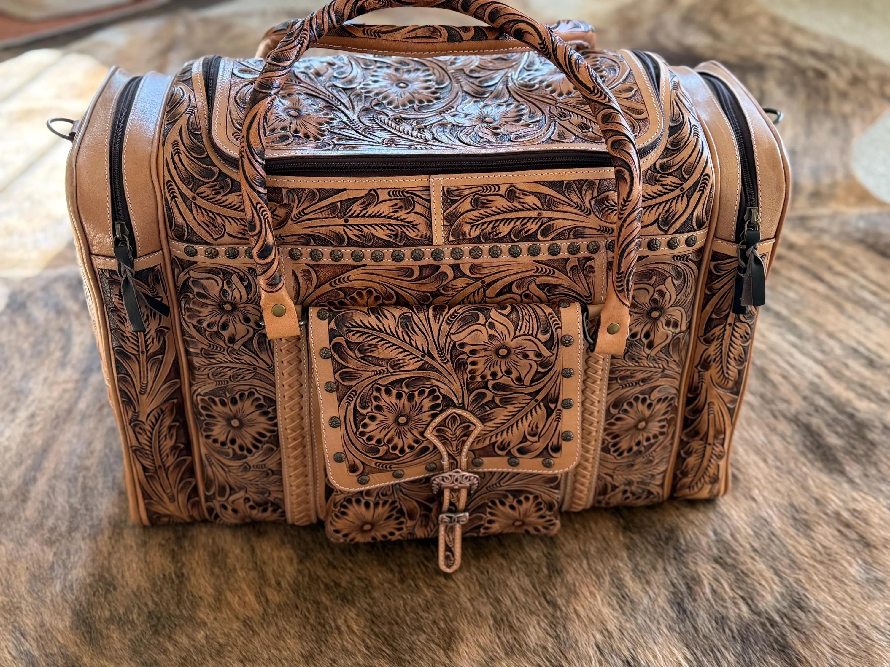 Tooled Leather Duffel Bag