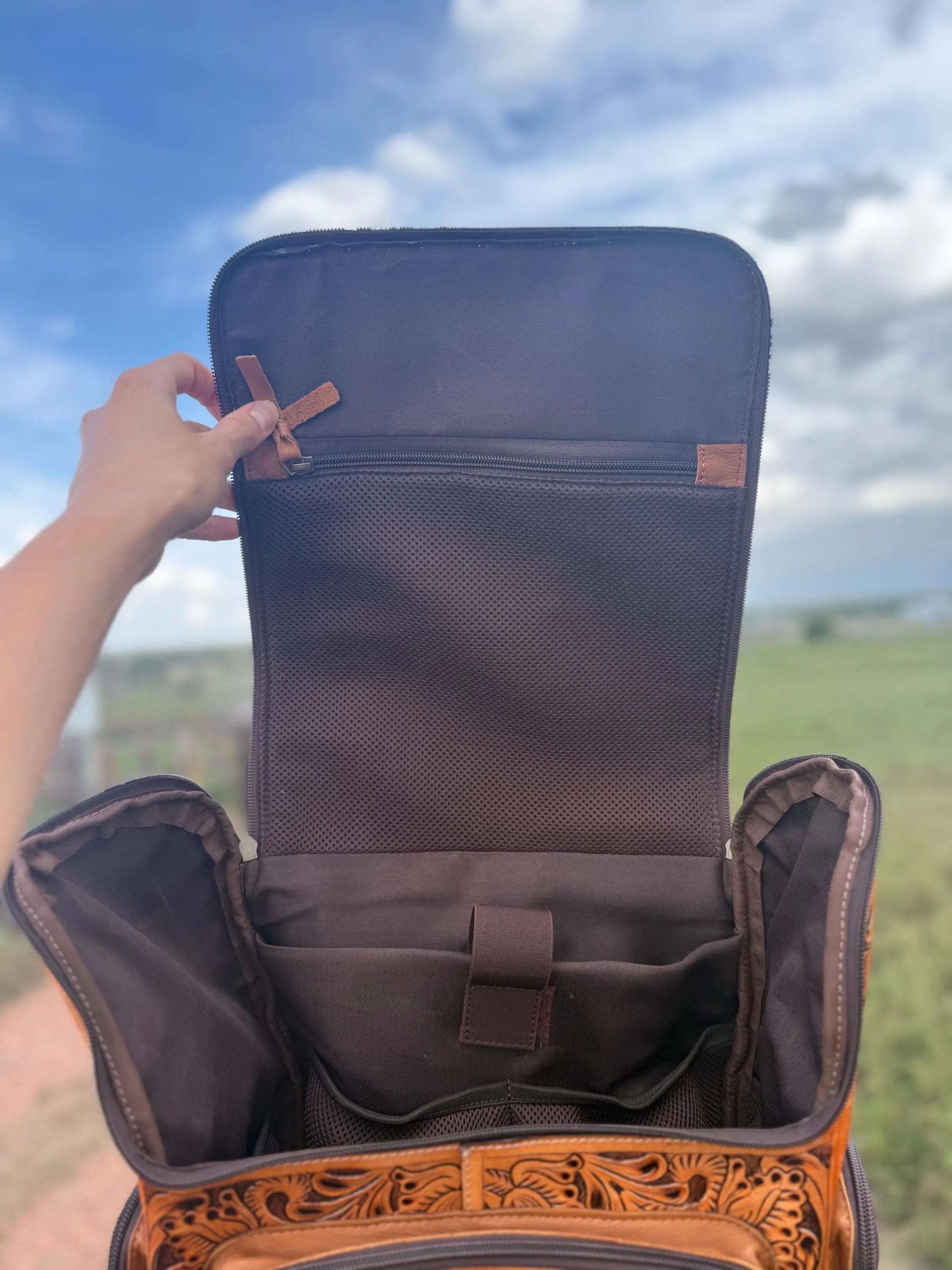Leather Tooled Diaper Bag Backpack